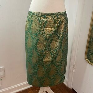 Lafayette 148 New York Brocade Green and Gold Pencil Skirt